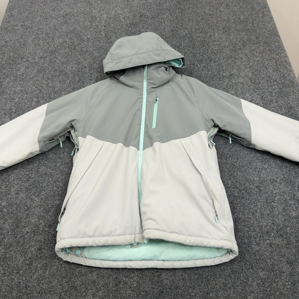 LL Bean Ski Jacket Youth L 14-16 Gray Polyester Hooded Colorblock Winter Sport
